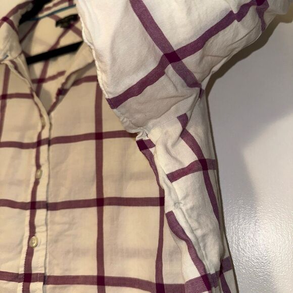 Talbots XLP Collared Button Down Long Sleeve Womens Shirt Cream Purple Plaid - Picture 4 of 11